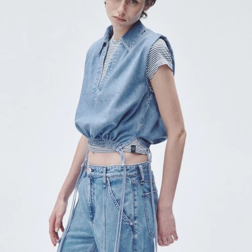 Rag & Bone Ultra Featherweight Denim Fiona Cropped Denim Top Size Small - Picture 3 of 14